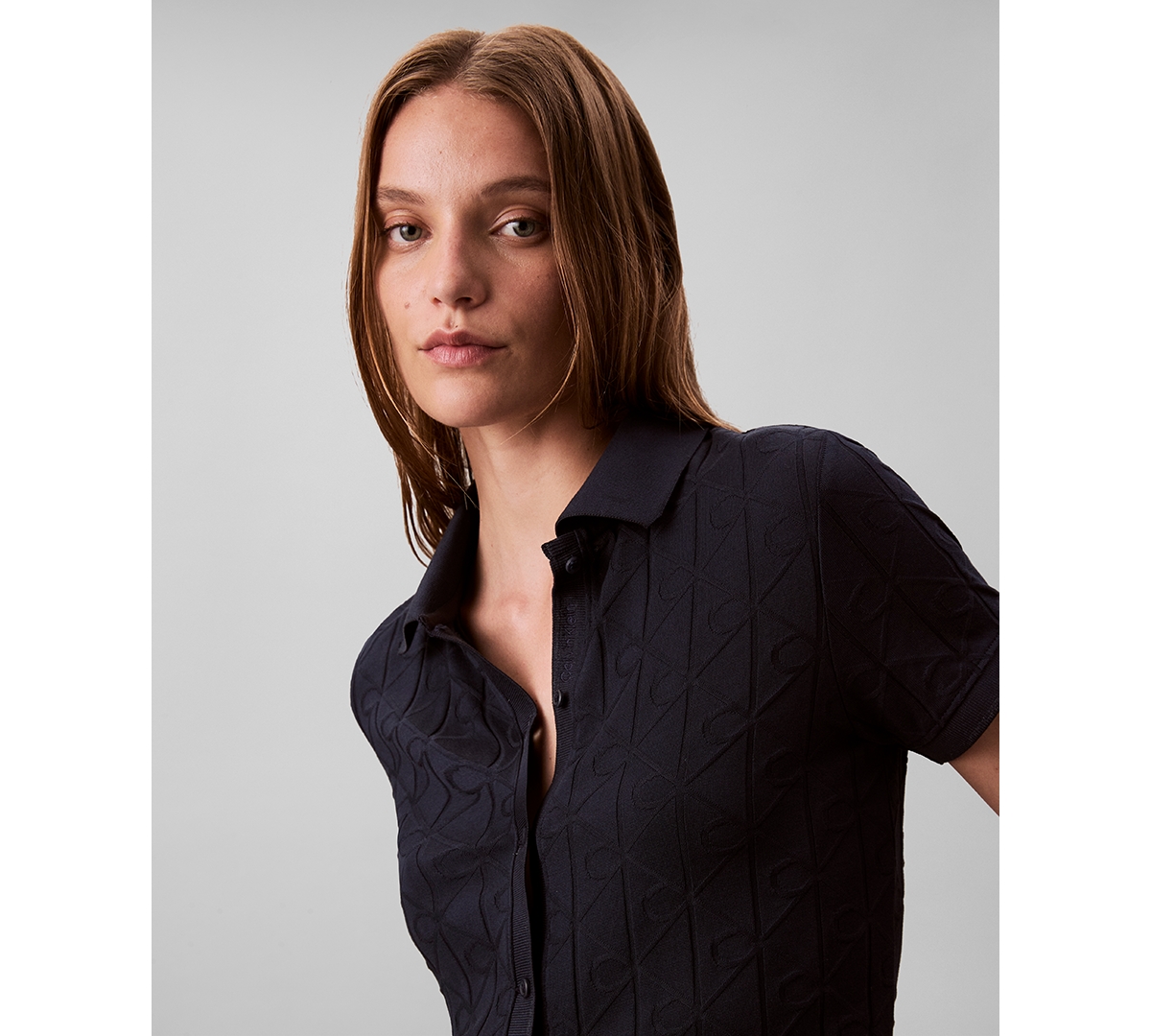 Calvin Klein Jeans Women's Monogram Logo Jacquard Polo Top