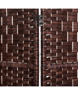 Folding 6-Panel Wicker Room Divider with Poplar Wood Frame and Dual Hinges, 106.3"x70.9"