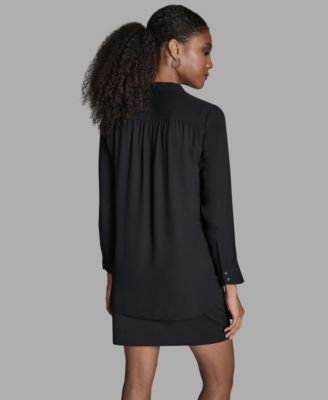 Women's Long-Sleeve Hi-Low Faux-Wrap Top