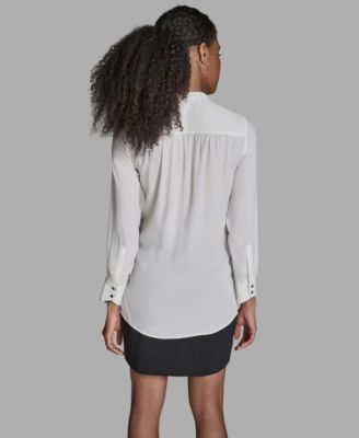 Women's Long-Sleeve Hi-Low Faux-Wrap Top