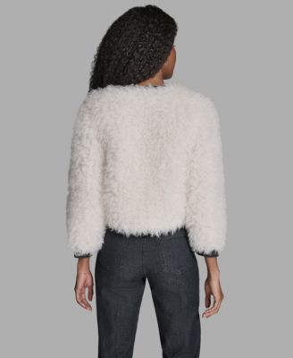 Women's Cropped Curly Shearling 3/4-Sleeve Jacket