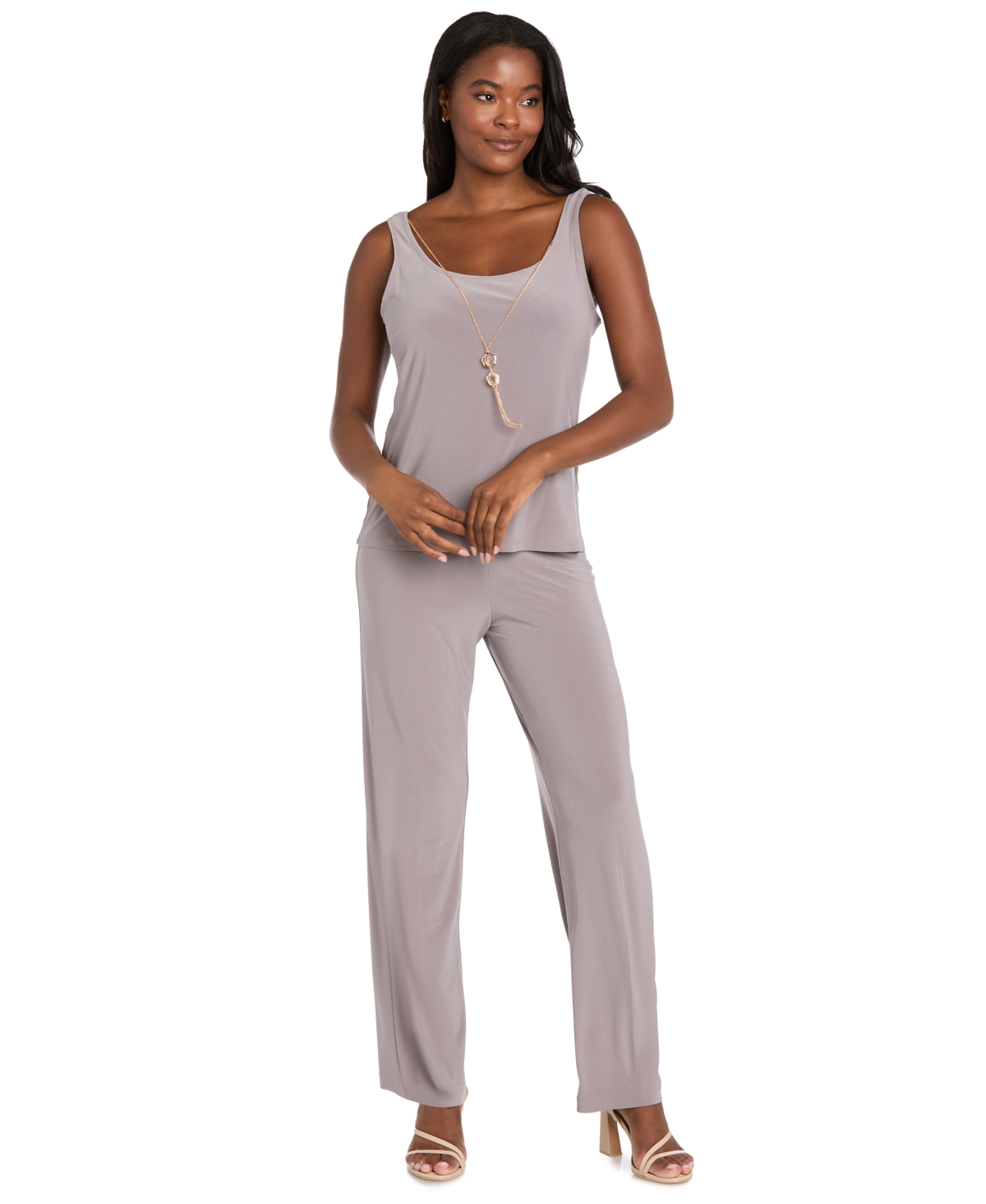 R & M Richards Women's Soutache Long Jacket, Necklace Top & Pants Set In Multi