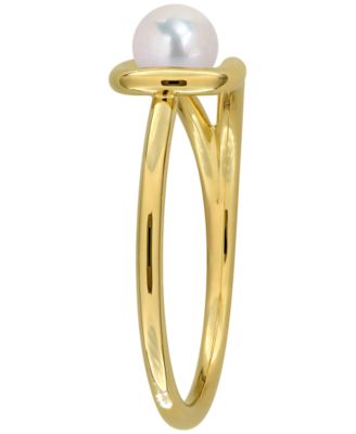 Cultured Freshwater Pearl Ring (4-4.5mm) in 18k Gold Flash Plated Sterling Silver
