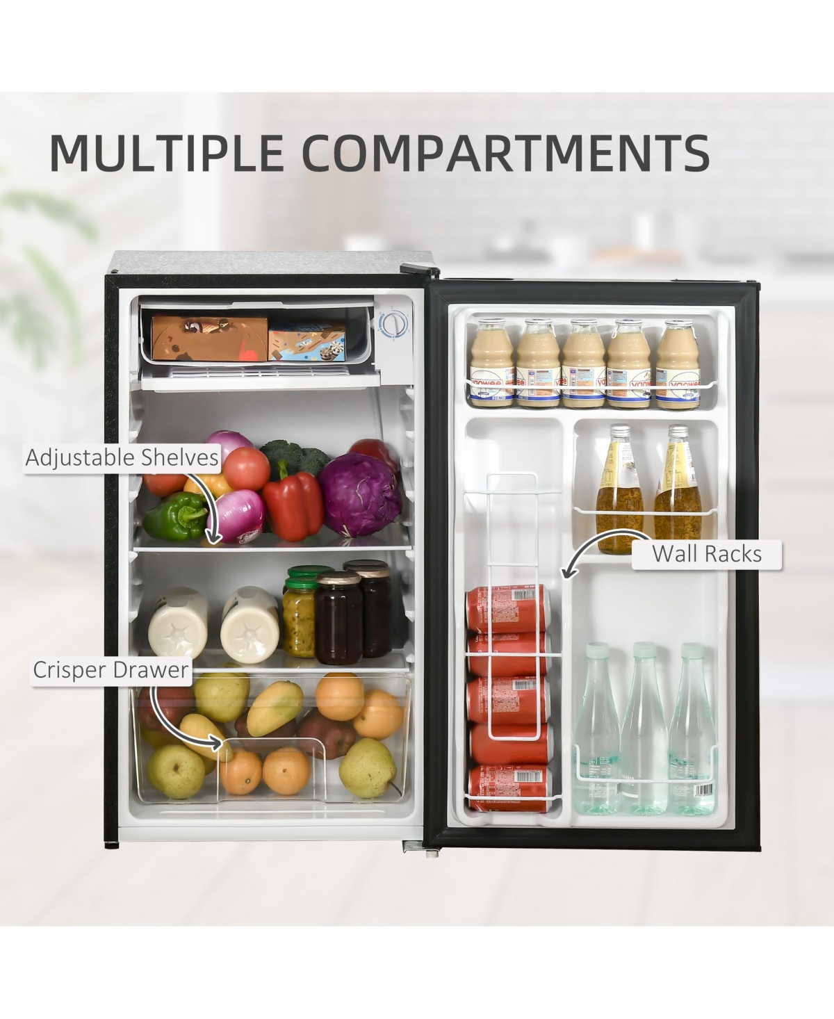 Homcom 3.2 Cu.Ft Compact Refrigerator with Adjustable Thermostat