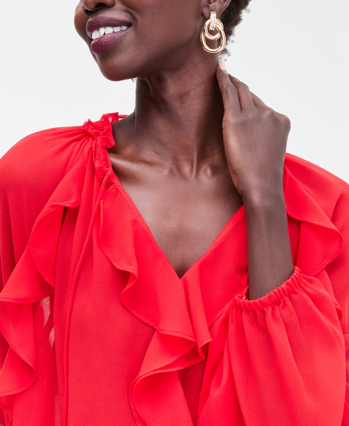 I.n.c. International Concepts Women's Ruffle-Trim V-Neck Blouse, Macy's Exclusive