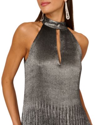 Women's Pleated Mock Neck Ankle Dress