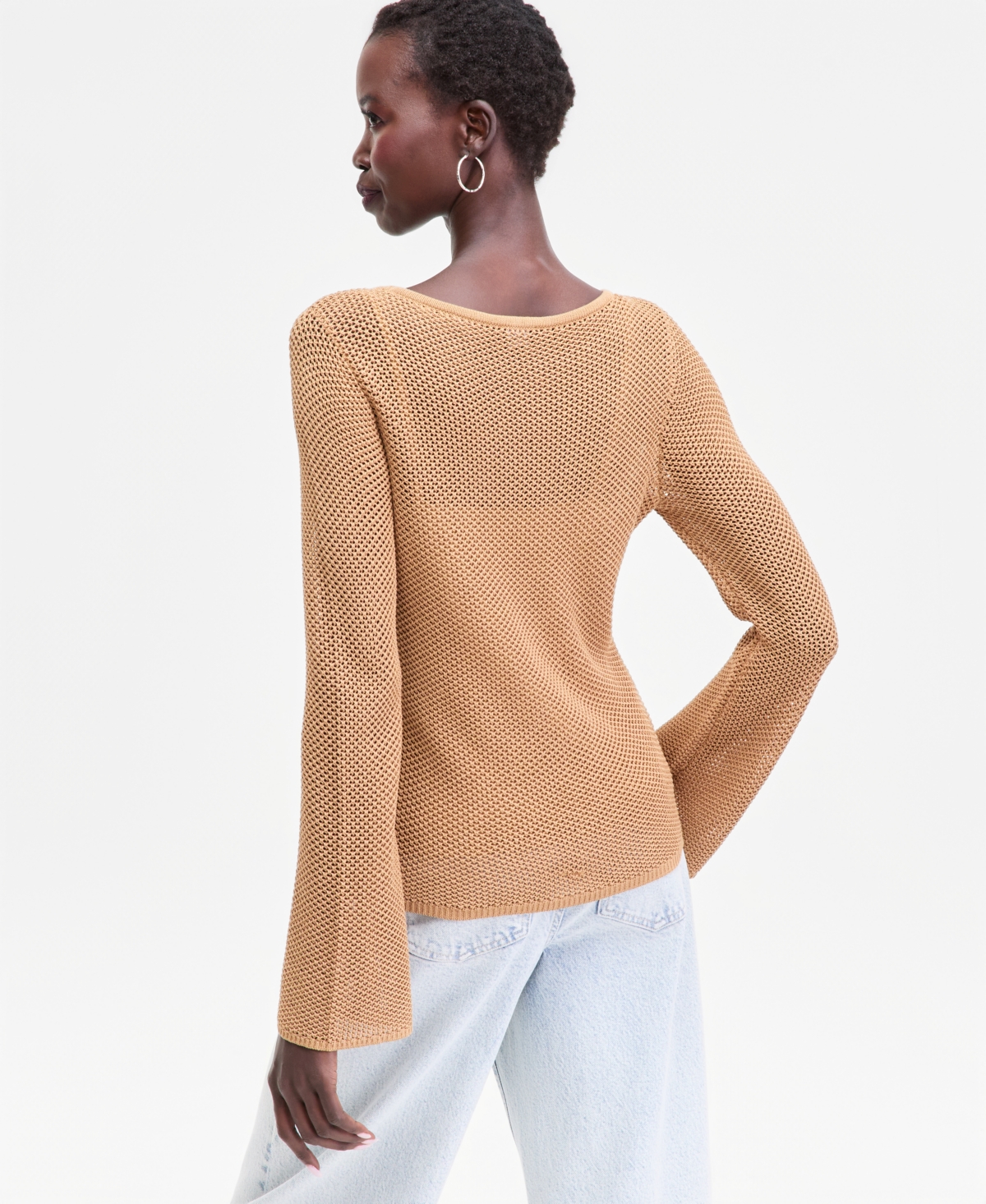 Inc International Concepts Women's Long Sleeve Open-knit Overlay Sweater, Macy's Exclusive In Brown