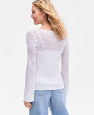 Women's Long Sleeve Open-Knit Overlay Sweater, Macy's Exclusive