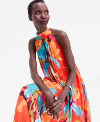 Women's Floral-Print Pleated Halter Maxi Dress, Macy's Exclusive