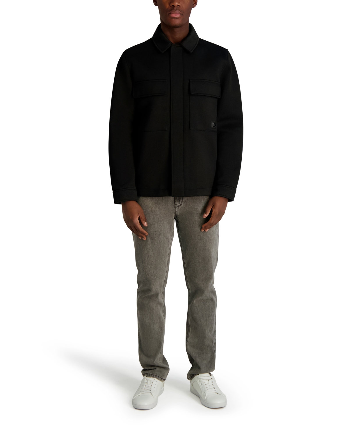 Karl Lagerfeld Paris Men's Twill Collared Shirt Jacket