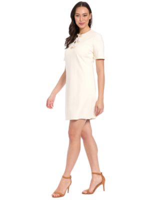 Women's Novelty Button Crewneck Shift Short Dress