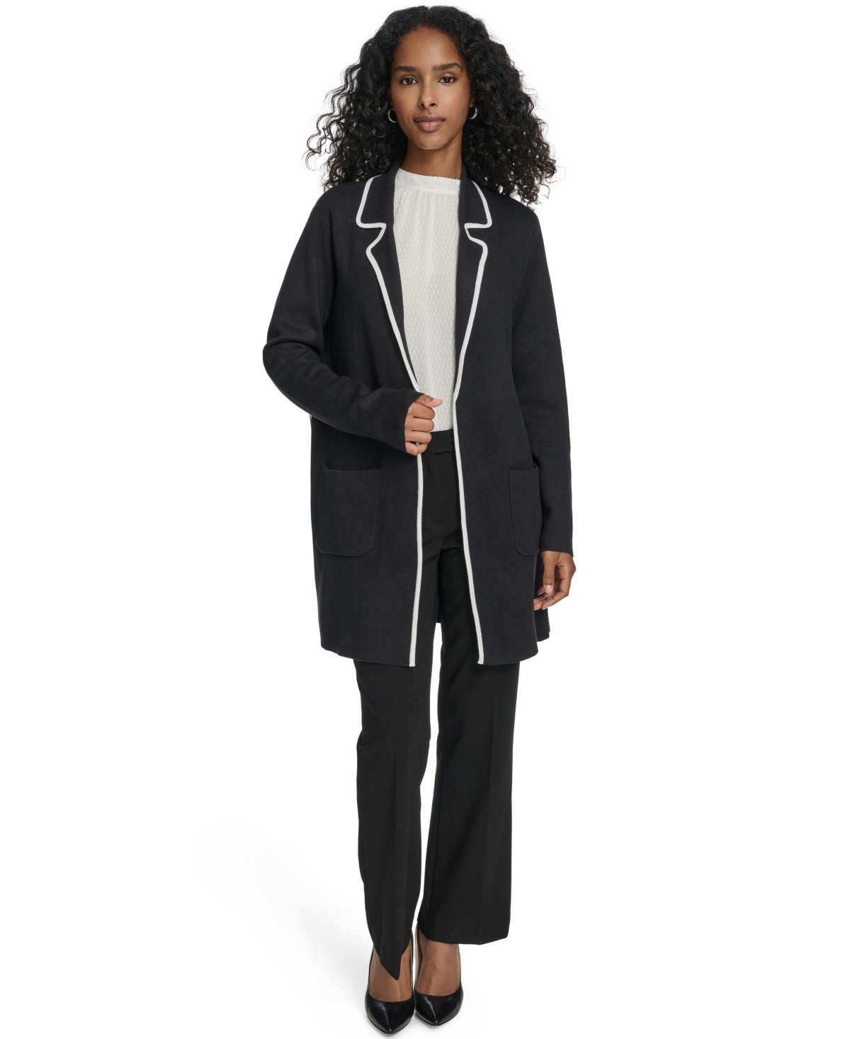 Calvin Klein Women's Tie-waist Contrast Collar Sweater In Blue