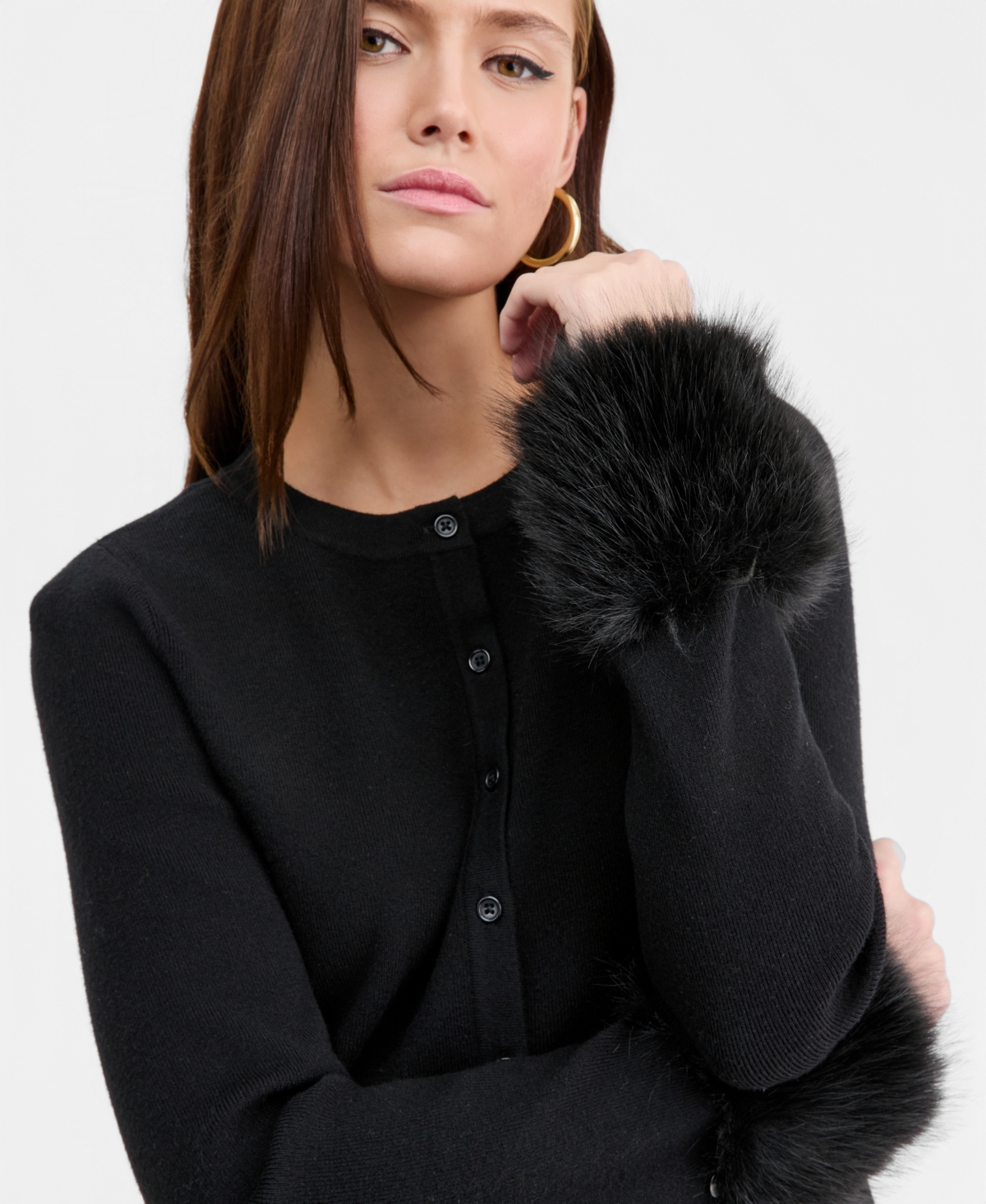 Bar Iii Women's Faux-fur-trim Cardigan, Macy's Exclusive In Black