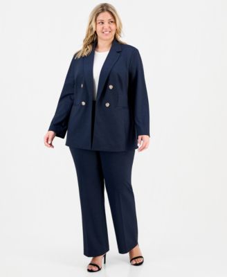 Plus Size Faux Double Breasted Blazer	& Pull-On Bootcut Pants