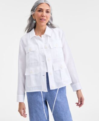 Women's 100% Linen Woven Utility Jacket