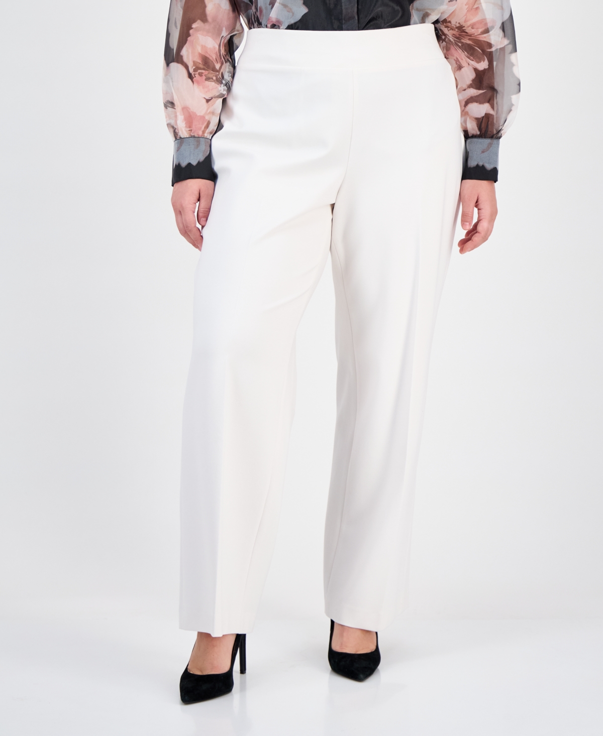 Anne Klein Plus Size Wide-leg Pull-on Compression Trousers In White