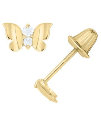 Cubic Zirconia Butterfly Earrings in 14k Gold