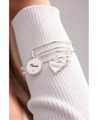Mama Mother of Pearl Heart Bangle Bracelet Duo