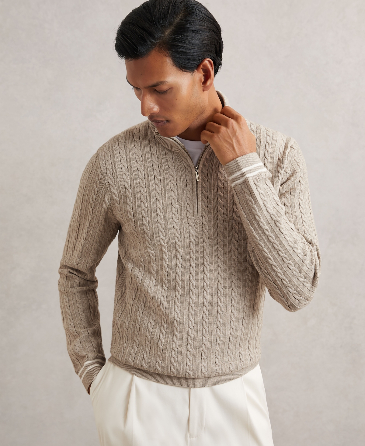 Reiss Men's Half-Zip Cable-Knit Wool Sweater
