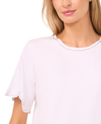 Women's Rhinestone Scalloped Knit Top