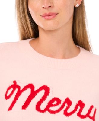 Women's "Merry" Script Crewneck Long-Sleeve Sweater