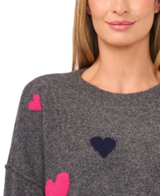 Women's Valentine's Crewneck Heart-Print Long-Sleeve Sweater