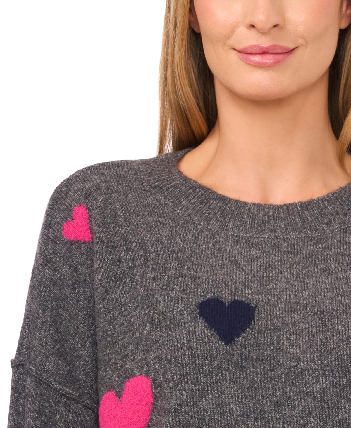 Cece Heart Pattern Intarsia Sweater In Gray