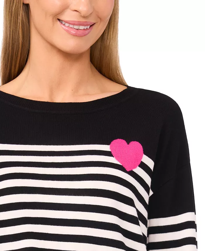 Women's Valentine's Crewneck Sailor Stripe Heart-Trim Long-Sleeve Sweater - thumbnail 7
