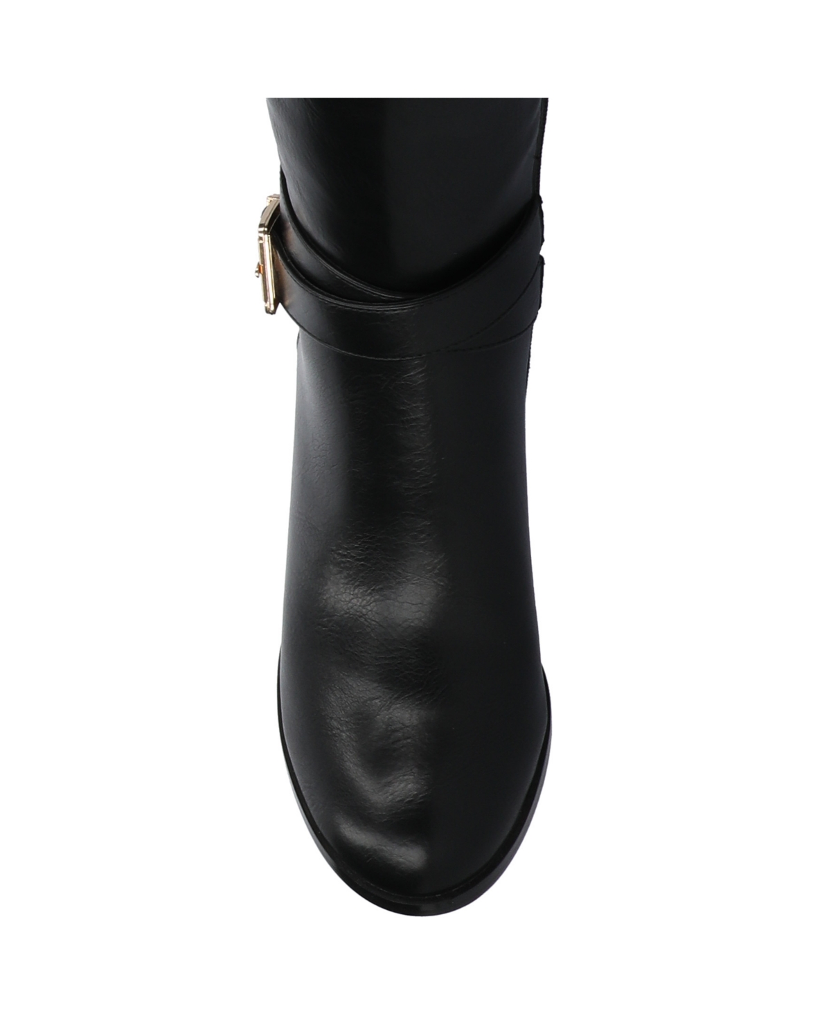 Journee Women's Avalonn Buckle Strap Knee High Stacked Heel Inside Zipper Wide-Calf Comfort Dress Boots