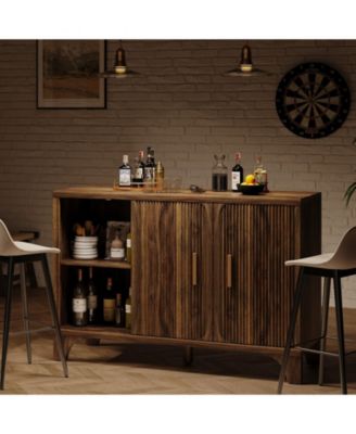 47" 2-Door Mid Century Modern Buffet Cabinet with Storage, Accent Sideboard and Credenza with Fluted Doors