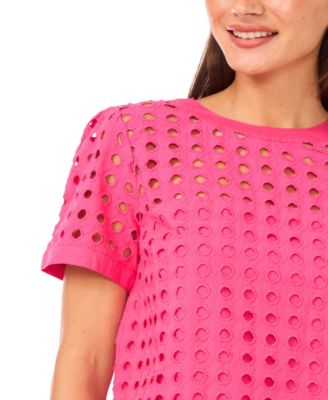 Women's Short-Sleeve Circle Eyelet Top