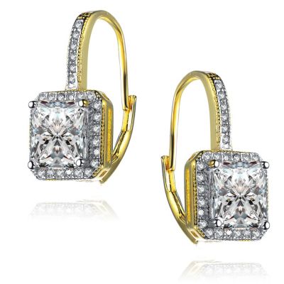 Cubic Zirconia Square Halo Leverback Earrings