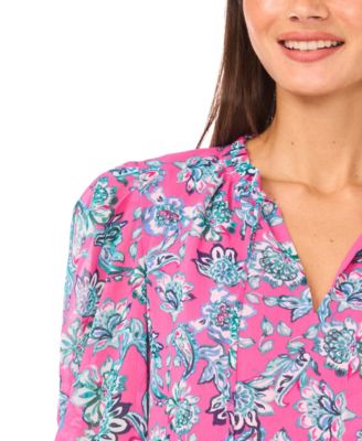 Women's Smocked Cuff Ruffle Long-Sleeve Blouse