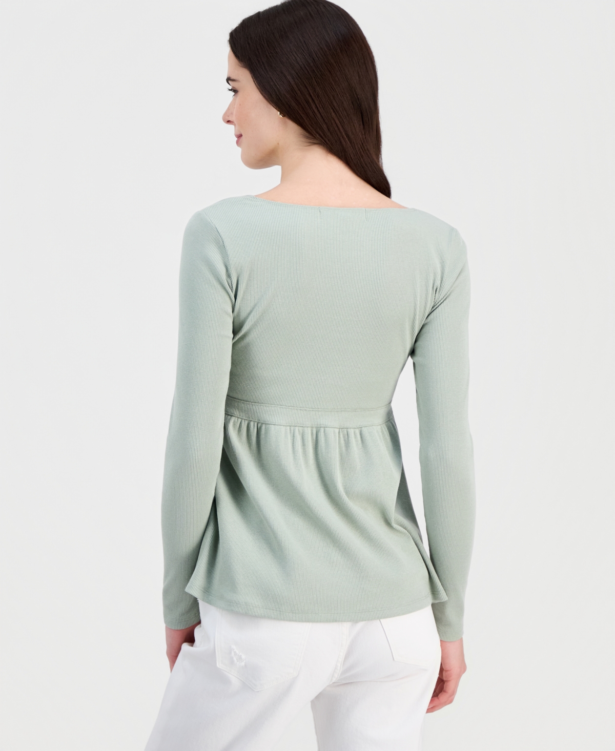 Madden Girl Juniors' Long Sleeve Ribbed Babydoll Top