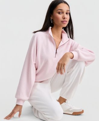 Juniors' Ribbed Knit Quarter-Zip Sweatshirt