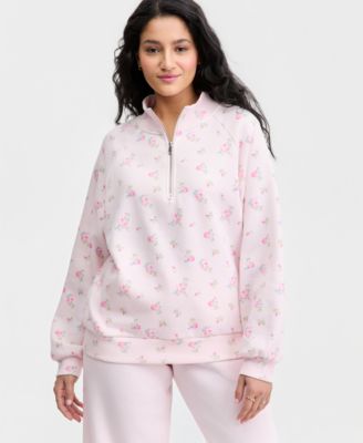 Juniors' Floral Print Quarter-Zip Sweatshirt