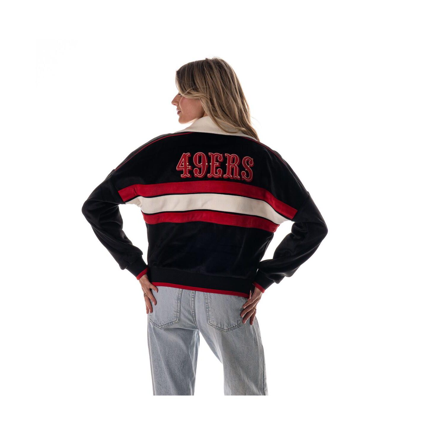Женская куртка The Wild Collective Black San Francisco 49ers Cropped Corduroy Full-Zip Bomber — фото 5
