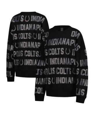Gameday Couture - Women's Black Indianapolis Colts Oversized Hype Era Rhinestone Text Sweatshirt