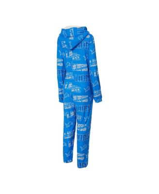 Women's Blue Detroit Lions Roadway Allover Print Microfleece Full-Zip Union Suit