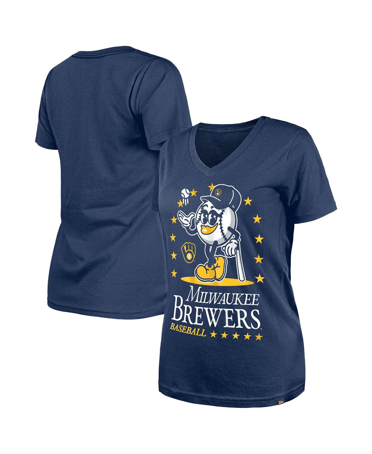 New Era Women's Navy Milwaukee Brewers Little Miss 2 V-neck T-shirt In Blue