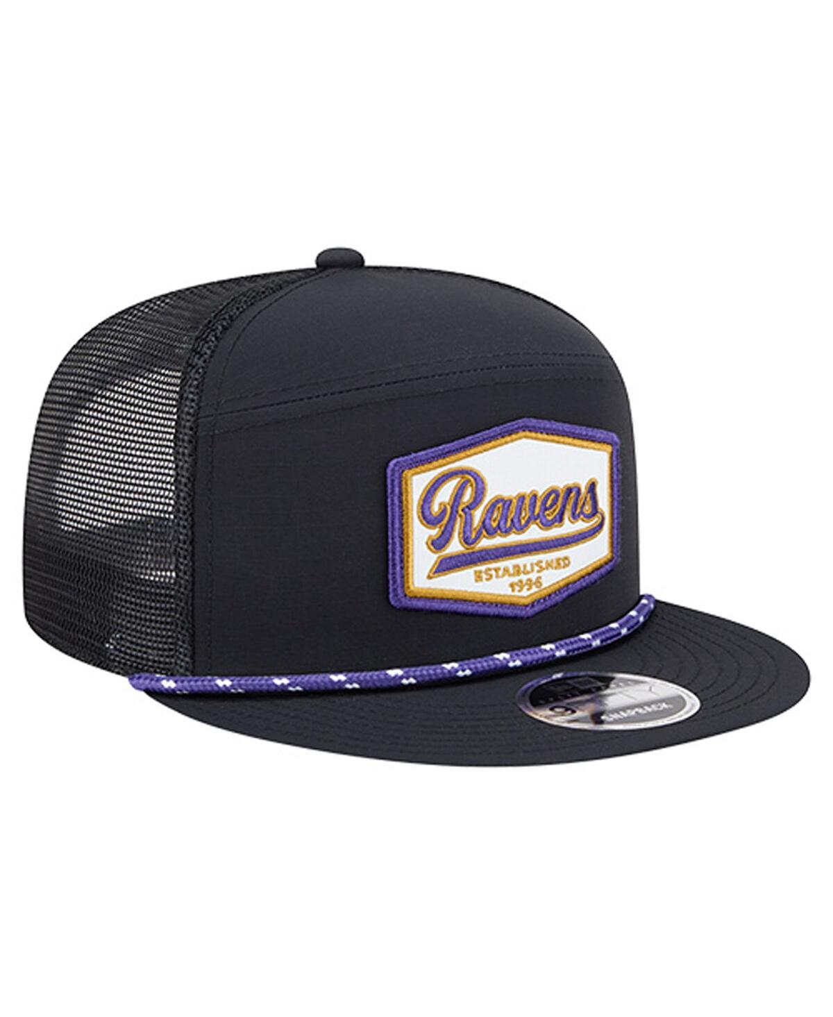 New Era Men's Black Baltimore Ravens Ripstop Patch 9fifty Split Panel Snapback Hat In Black