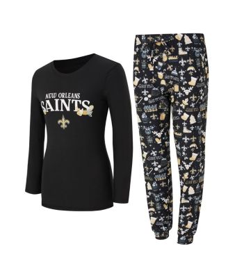 Concepts Sport - Women's Black New Orleans Saints Chestnut Long Sleeve T-Shirt and Pants Sleep Set