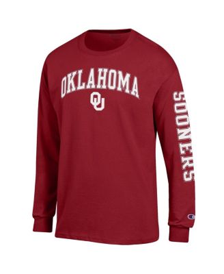 Men's Crimson Oklahoma Sooners Arch Over Logo 2-Hit Long Sleeve T-Shirt
