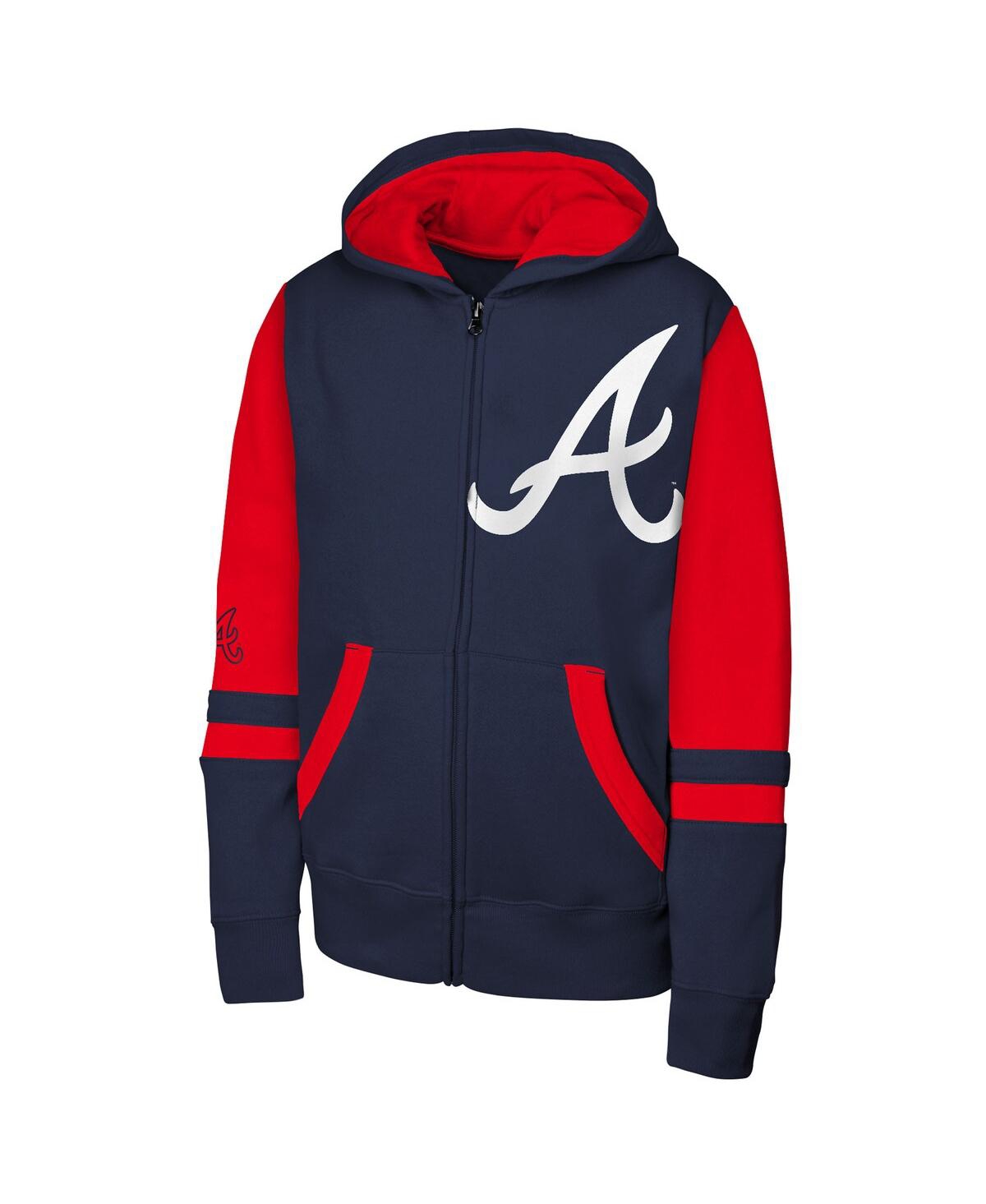 Outerstuff Men's Navy Atlanta Braves Stadium Color Block Full-zip Hoodie In Multi