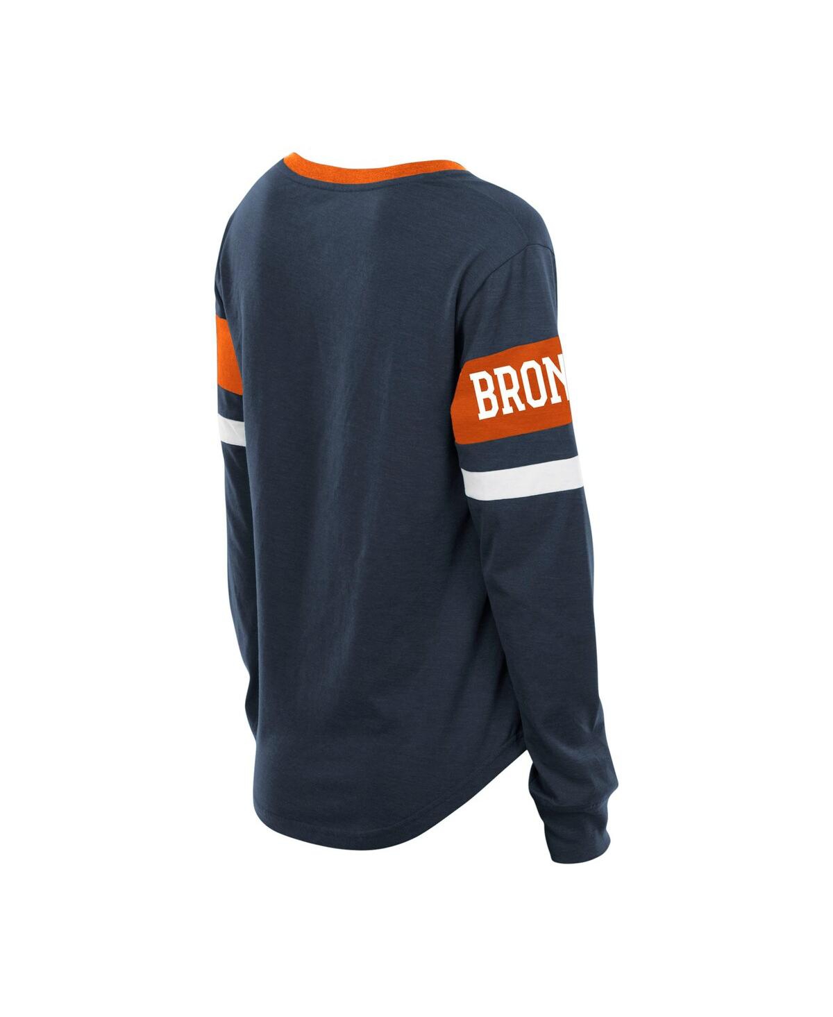 New Era Women's Navy Denver Broncos Plus Size Throwback Lace-up Long Sleeve T-shirt In Blue