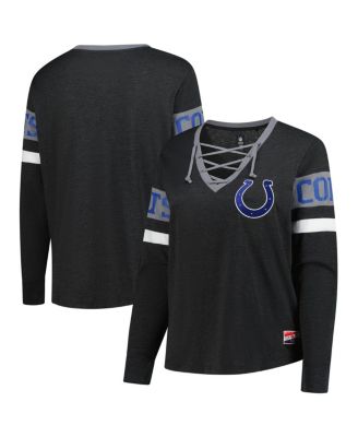 New Era - Women's Black Indianapolis Colts Plus Size Throwback Lace-Up Long Sleeve T-Shirt