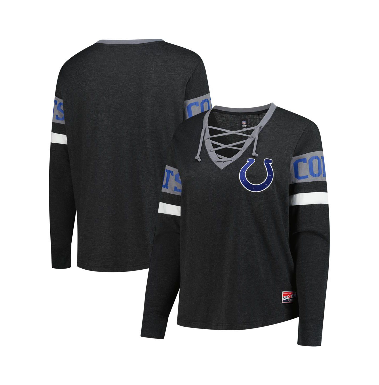 Женская футболка New Era Black Indianapolis Colts Plus Size Throwback Lace-Up Long Sleeve — фото 1