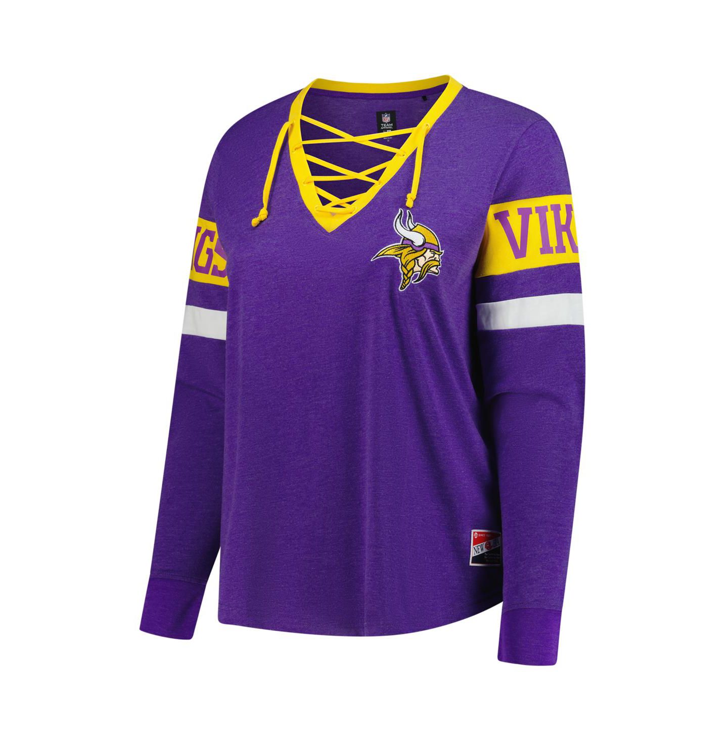 Женская футболка New Era Purple Minnesota Vikings Plus Size Throwback Lace-Up Long Sleeve — фото 4