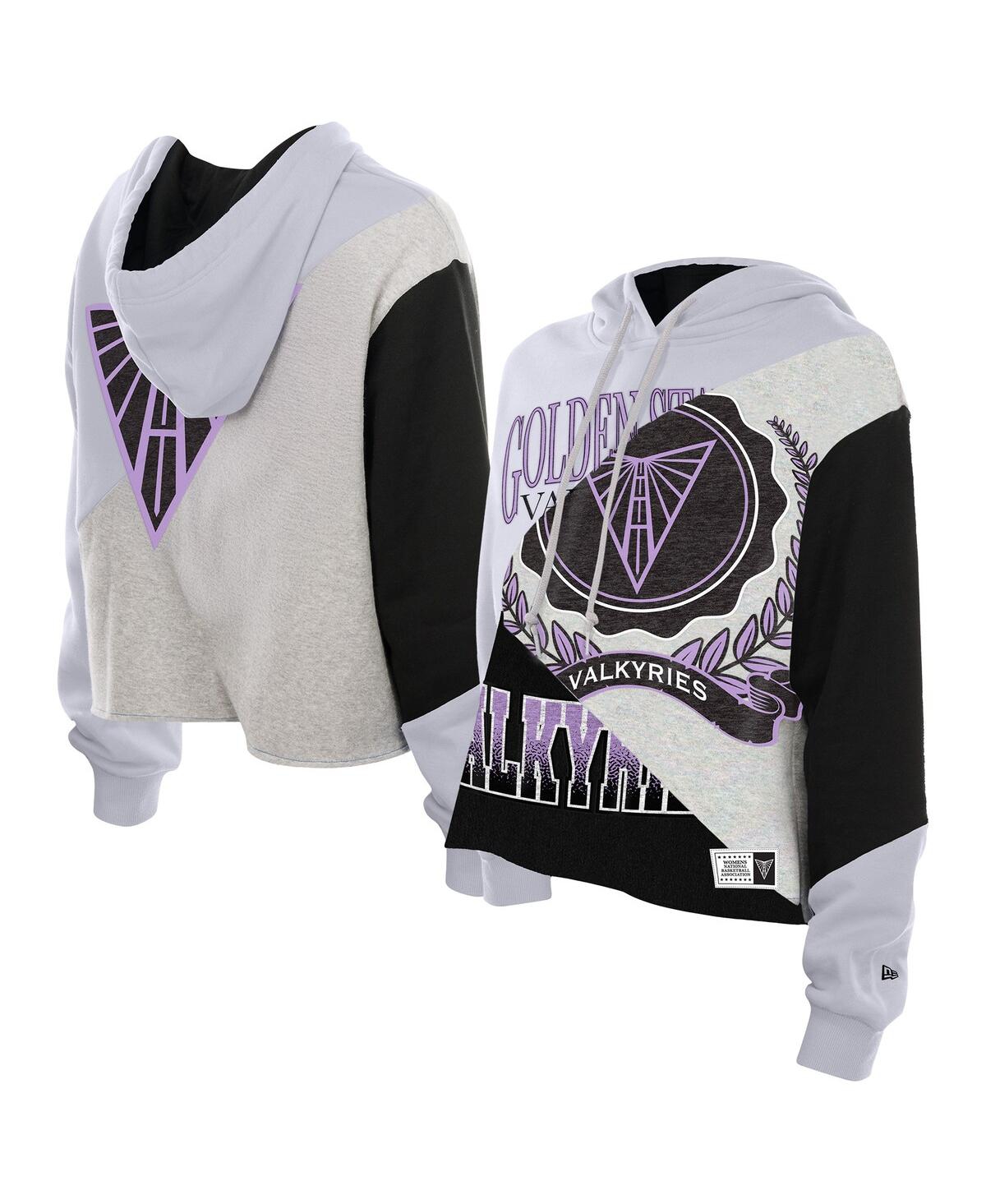 New Era Women's Golden State Valkyries Color Block Cropped Boxy Hoodie In White