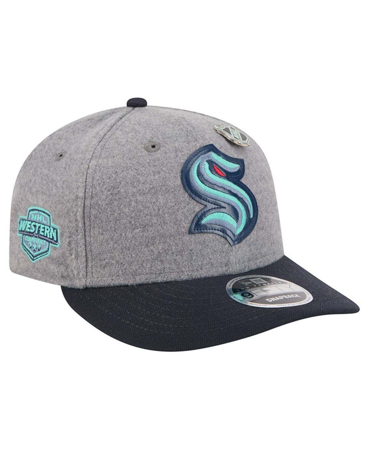 New Era Men's Gray/Deep Sea Blue Seattle Kraken Wool Pin Low Profile 9FIFTY Snapback Hat